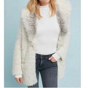 Anthropologie Sleeping on Snow Venla Fluffy Faux Fur Cardigan Size L
